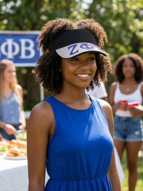 ZPB Black Canvas Greek Rhinestone Brim Visor Hat